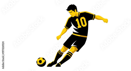 Soccer player kicking ball with skill.