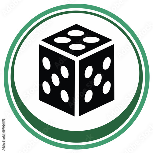 Modern Black Dice Icon with Green Circle Border for Gaming and Chance