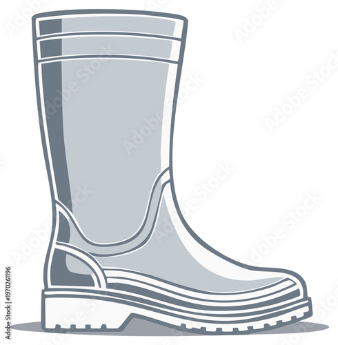 Drawn Rubber Rain Boot Icon, Wellies, Gardening Boots Illustration, Protective Waterproof Footwear Single Isolated
