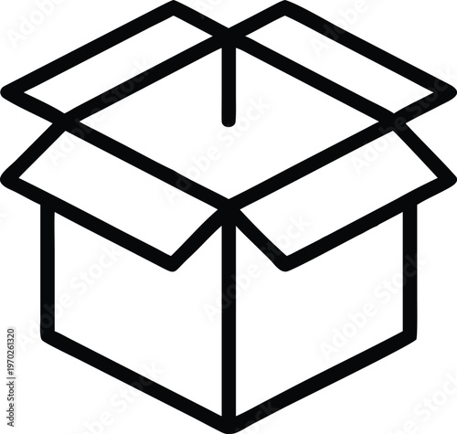 Box line icons. Empty open shipping box or unboxing line art.