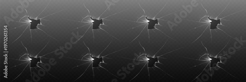 Shattered glass panel with multiple impact holes