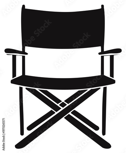 Bold black director's chair silhouette graphic representing cinema and filmmaking production