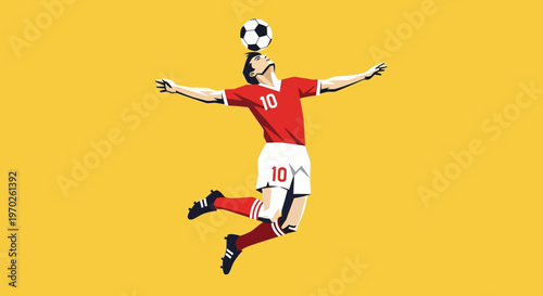 Soccer Player Heading the Ball High.