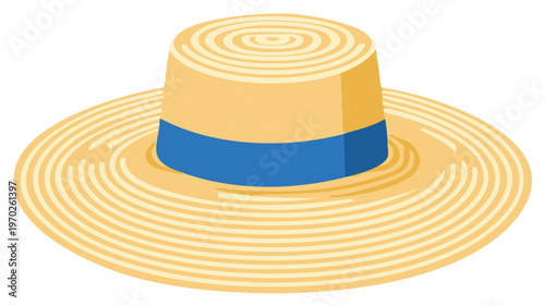 Classic woven straw sun hat with broad brim and vibrant blue ribbon for summer fashion accessory