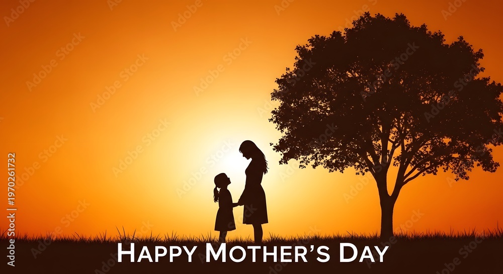 Fototapeta premium Touching mother's day silhouette a mother and child share a special moment at sunset