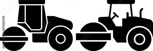 Two road rollers working side by side on a construction site