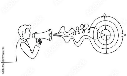 Person Speaking Into Megaphone Toward Target Goal Concept.