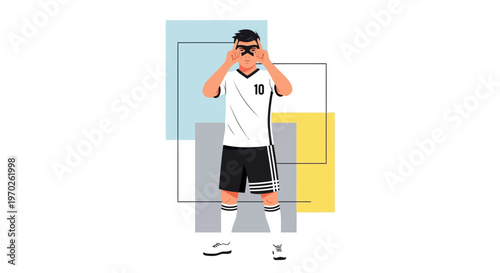 Soccer Player Standing with Hands on Head.
