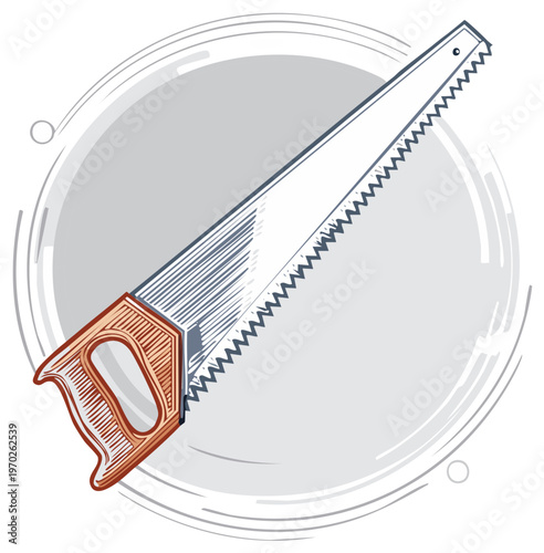 Hand saw with wooden handle sharp metal teeth ideal for woodworking and construction tasks