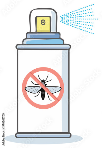 Cartoon mosquito repellent spray can vector illustration with forbidden insect sign