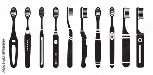 Modern electric and manual toothbrush silhouettes for professional dental care presentation