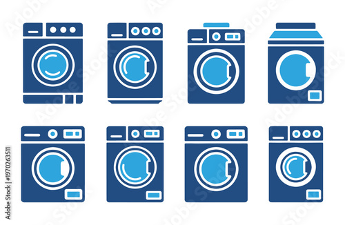 Washing machine silhouette icon vector set laundry appliance symbols in solid style vector illustration collection