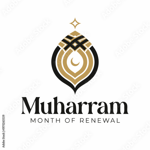 Elegant muharram month of renewal graphic with stylized islamic art and crescent moon icon