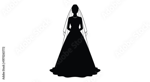 Elegant bride in a flowing gown and veil a striking silhouette