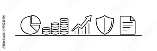 Investment diversification and wealth management strategy for balancing risk and achieving long-term financial growth, pie chart, coin stack, upward