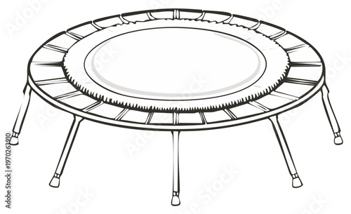 Isolated Small Fitness Trampoline Black and White Line Art Illustration