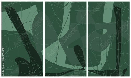 Modern interior triptych. The picture is painted by hand on a tablet.