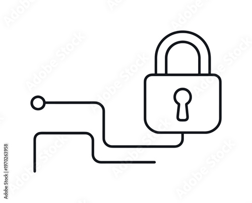 Ensuring secure systems and protecting sensitive digital information in a connected technology environment, a minimal line shaping a pathway that