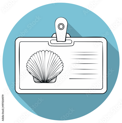 Identification Badge with Seashell Logo and Clip Flat Vector Icon