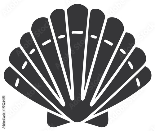 Simple black scallop seashell vector graphic icon for ocean and beach themes