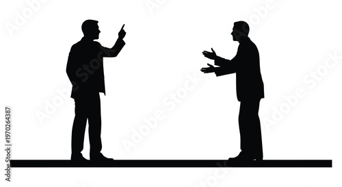 Two men in discussion one gesturing emphatically a striking silhouette