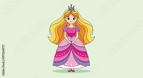 Cute Cartoon Princess Character with Blonde Hair and Pink Dress.