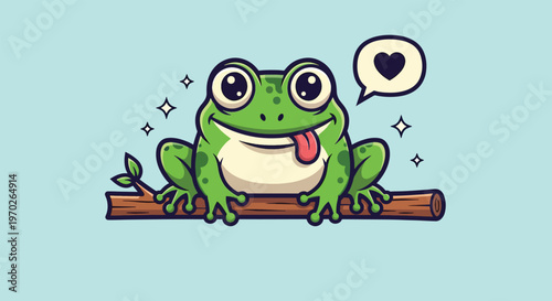 Cute Frog Sitting on a Branch with Heart Symbol.