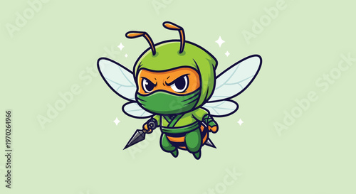 Cute Ninja Bee Mascot Character Illustration.