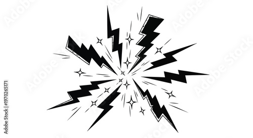 Explosion of Black Lightning Bolts and Stars.