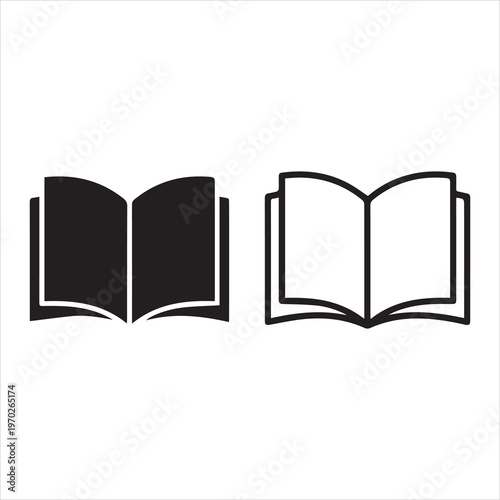 Open book icons in solid black and outline styles, representing knowledge, education, reading, and information for learning and study purposes