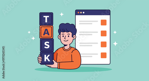 Man organizing tasks with a todo list and task blocks.