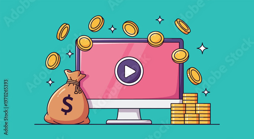 Online Video Monetization and Earning Money Concept Vector.