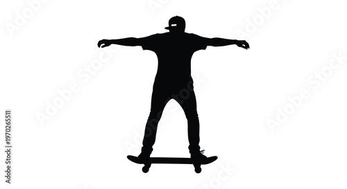 Skateboarder with arms outstretched standing on a board black silhouette