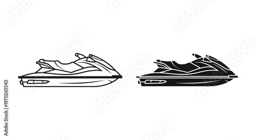 Two jet ski depictions one outlined and one filled showing a distinct silhouette