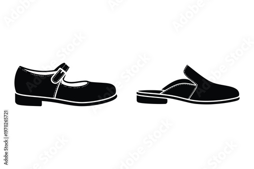 Vector illustration of a mary jane shoe and a backless slip-on shoe with slip
