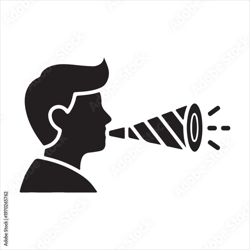 Person speaking into a megaphone for amplification and announcement purposes silhouette vector icon