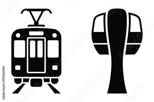 Vector illustration of a modern train and a cable car gondola
