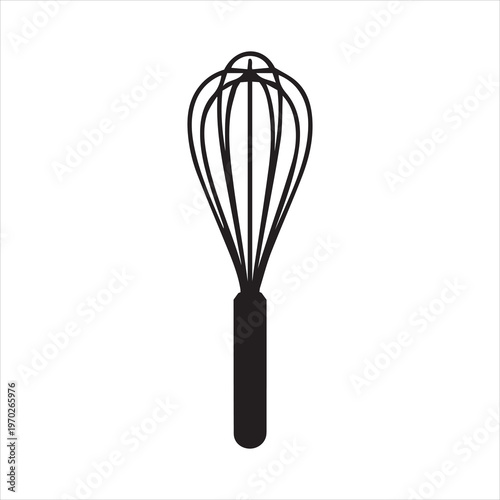 A simple black silhouette of a kitchen whisk for baking purposes