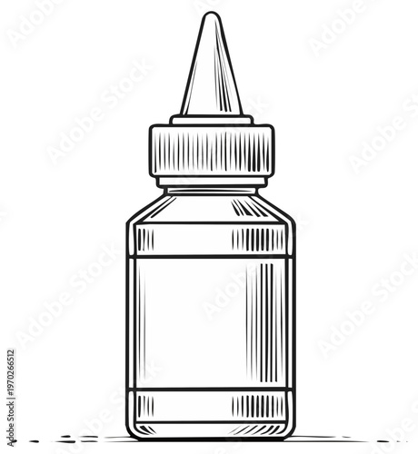 Line art drawing of a squeeze bottle with a pointed applicator cap and a blank label for holding liquids