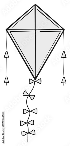 Simple Outline Diamond Kite with Bows and Streamers for Outdoor Fun
