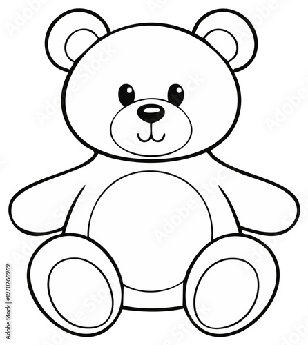 Cute cartoon teddy bear outline sitting with a friendly smile, perfect for children's coloring pages and innocent designs.