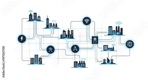 Global Network Connection Showing Smart City Infrastructure and Technology Integration Representing Digital Systems and Communication Flow Across Urban Environments with Futuristic Urban