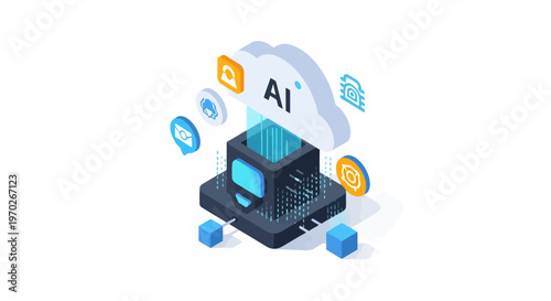 Artificial Intelligence technology innovation concept from cloud computing server processing digital data and information with network connection security and artificial intelligence platform