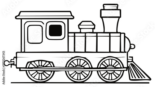 Train Locomotive Illustration: Black and White Outline for Coloring Book or Educational Activity