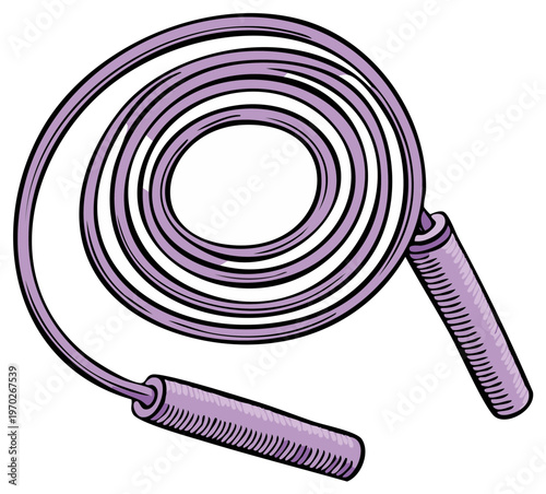Illustration of a coiled purple jump rope isolated on white