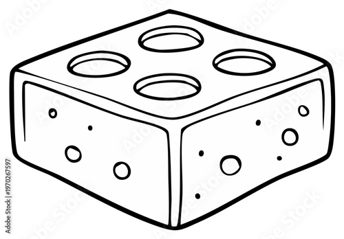 Cartoon illustration of a cheese block with holes