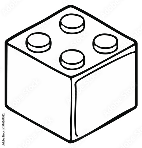 Isometric view of a toy building block in black and white