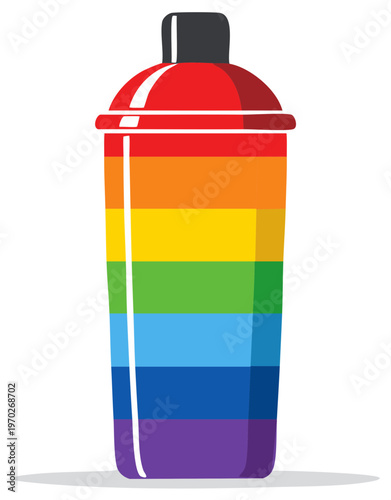 Colorful cocktail shaker in a rainbow spectrum design isolated on a white background