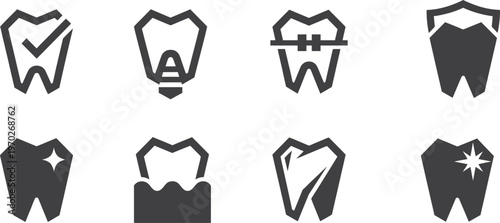 Geometric dental tooth care icons