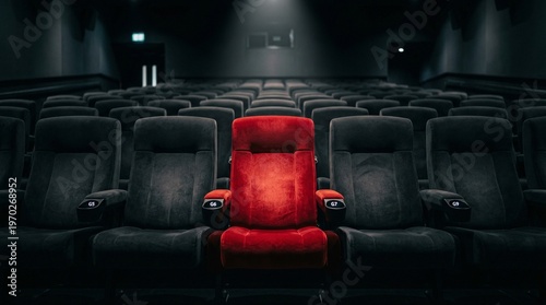 Premium Red Theater Chair Surrounded by Dark Cinema Seats
